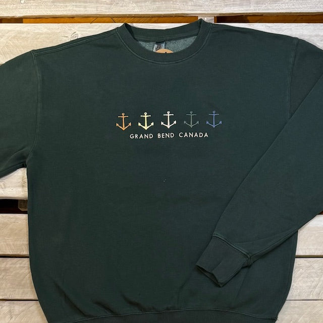 Grand Bend Souvenir Five Anchors Embroidery Crew Neck Fleece