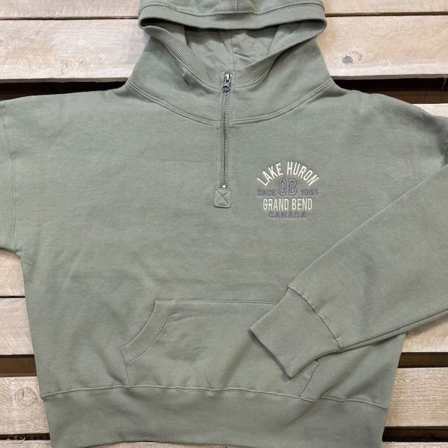 Grand Bend Souvenir Know Me Embroidery Ladies 1/4 Zip Cropped Hoodie