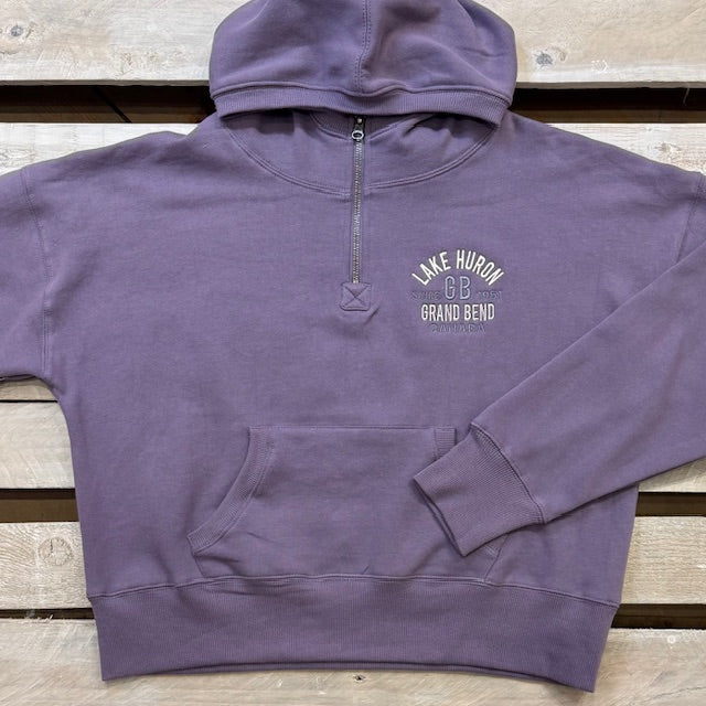 Grand Bend Souvenir Know Me Embroidery Ladies 1/4 Zip Cropped Hoodie